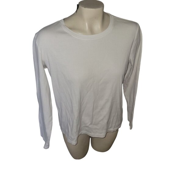 Eddie Bauer Womens White Long-Sleeve Crewneck Shirt Medium 100% Cotton Casual We - Picture 1 of 5